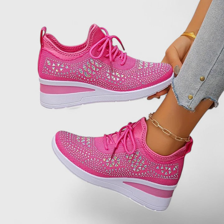Donatella | Sneakers in maglia con strass e suola rialzata - Rosa fucsia