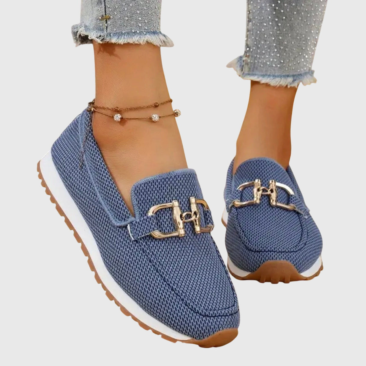 Giorgia | Mocassini in maglia con morsetto dorato - Blu denim