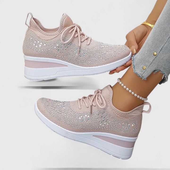 Donatella | Sneakers in maglia con strass e suola rialzata - Rosa chiaro