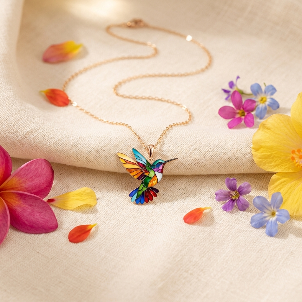 Aura | Collana con colibrì multicolore