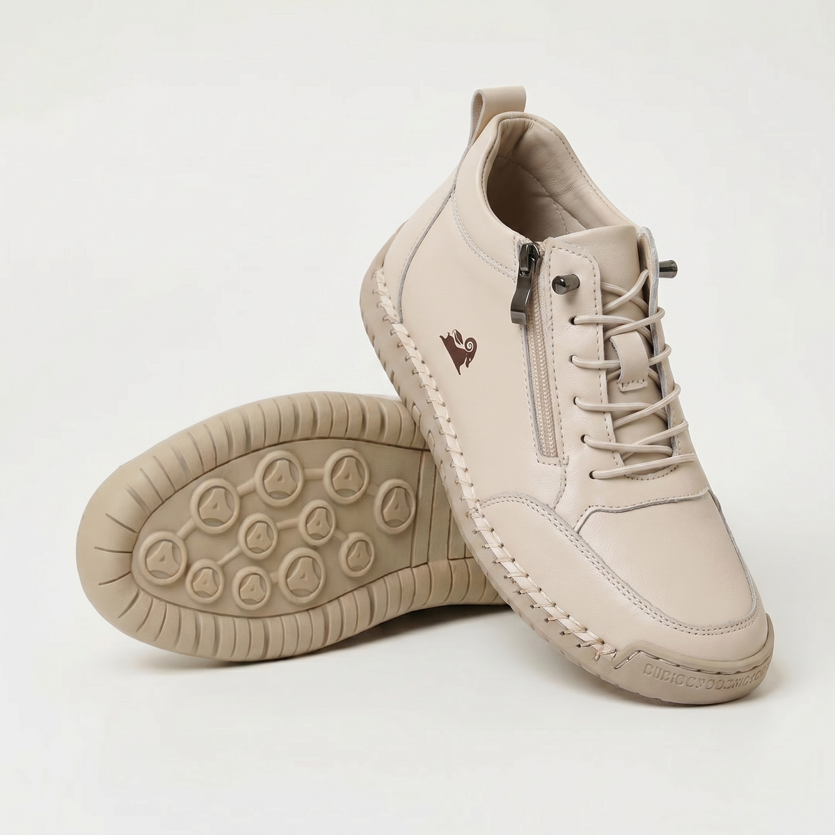 Francesca | Sneakers con zip laterale e lacci elastici - Sabbia lavato