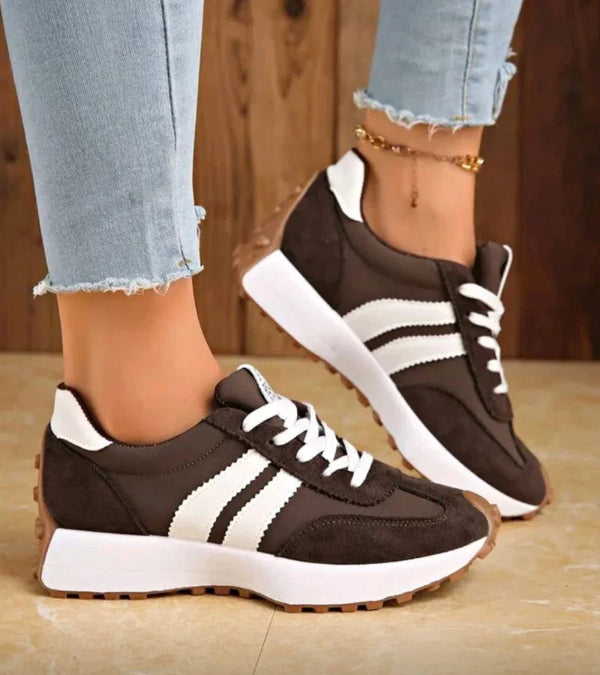 Fabiana | Sneakers rétro con bande a contrasto - Marrone cioccolato