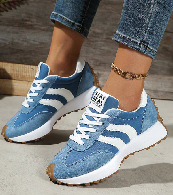 Fabiana | Sneakers rétro con bande a contrasto - Blu denim