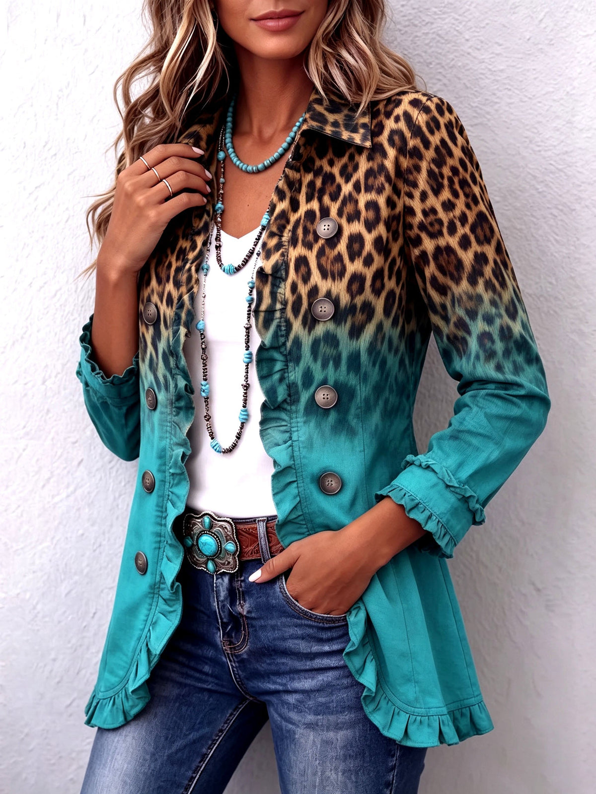 Giuseppina | Blazer leopardo sfumato con volant