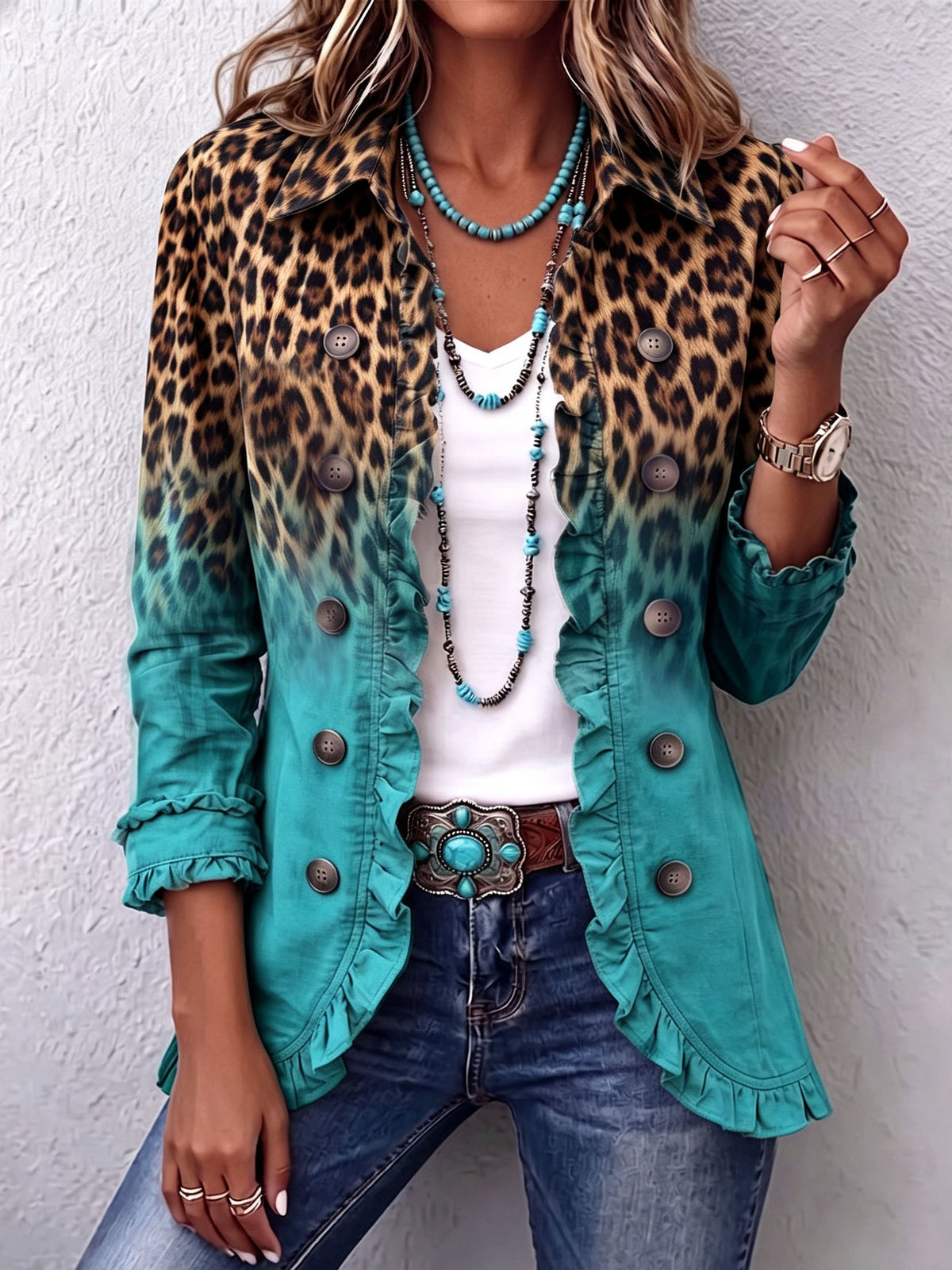 Giuseppina | Blazer leopardo sfumato con volant