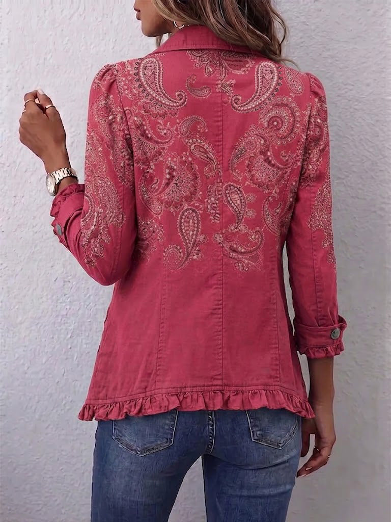 Agnese | Giacca fantasia in cachemire rosa con volant