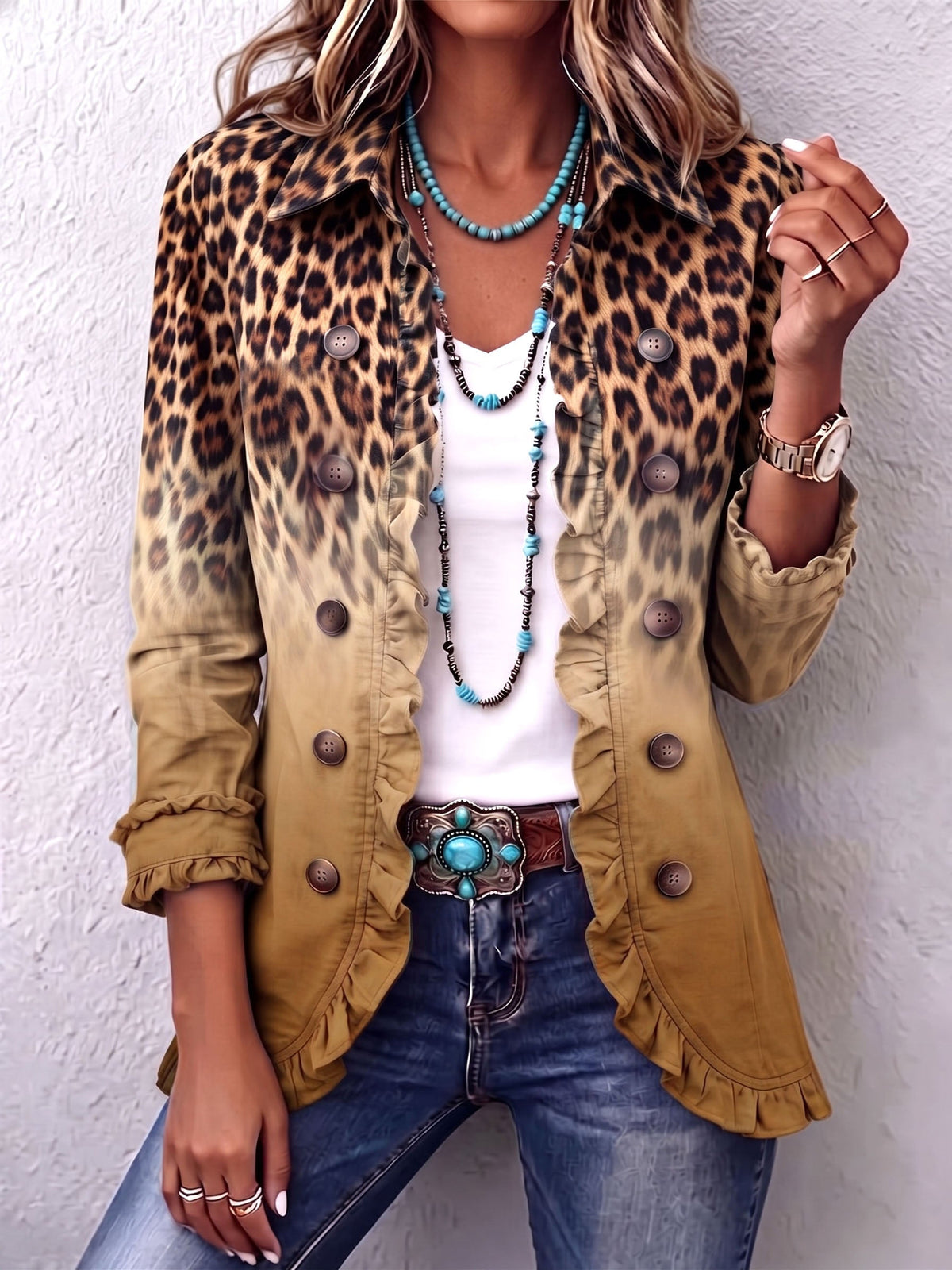 Ortensia | Blazer leopardo ocra con volant