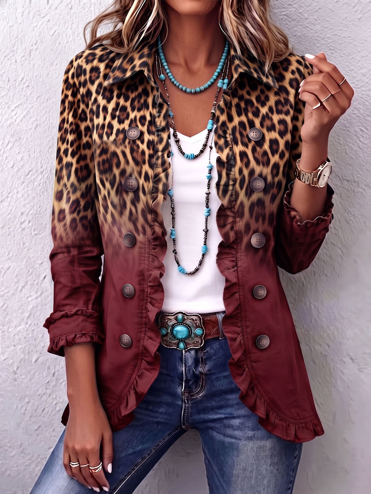 Immacolata | Blazer leopardato bordeaux con volant