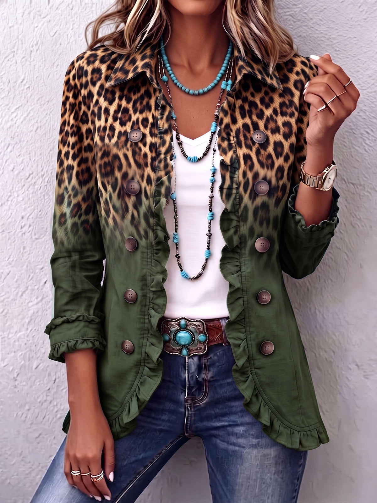 Giuseppina | Blazer leopardo sfumato con volant