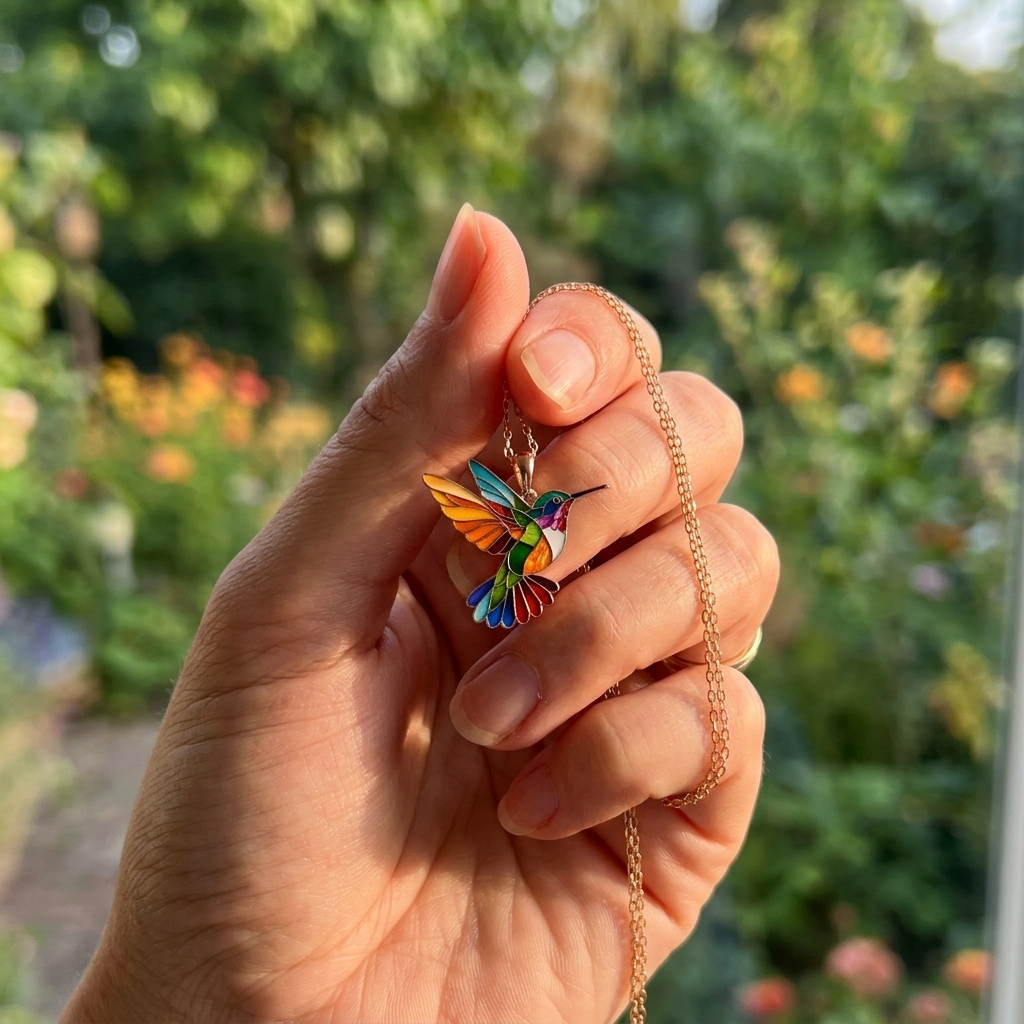 Aura | Collana con colibrì multicolore