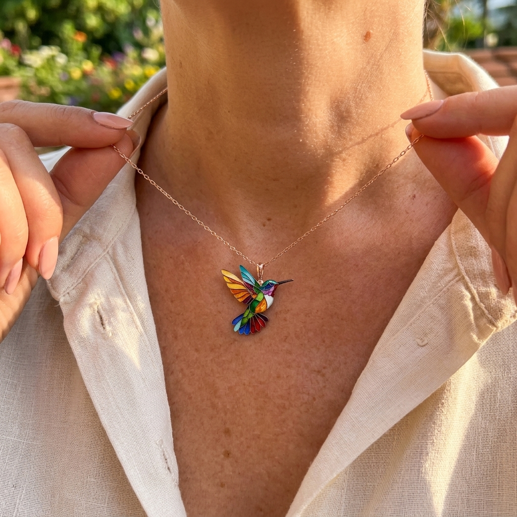 Aura | Collana con colibrì multicolore