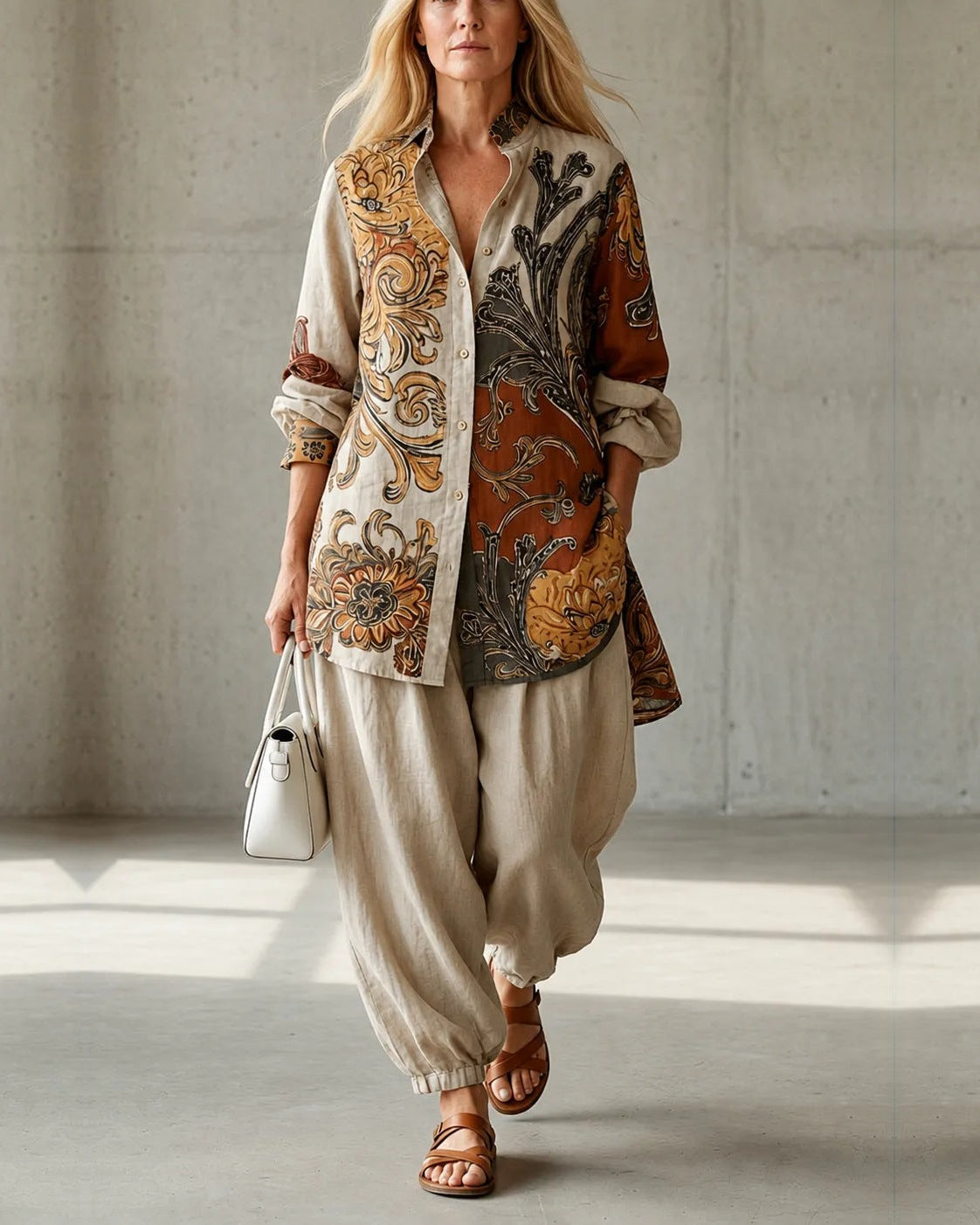 Romina | Coordinato tunica stampata e pantaloni alla turca